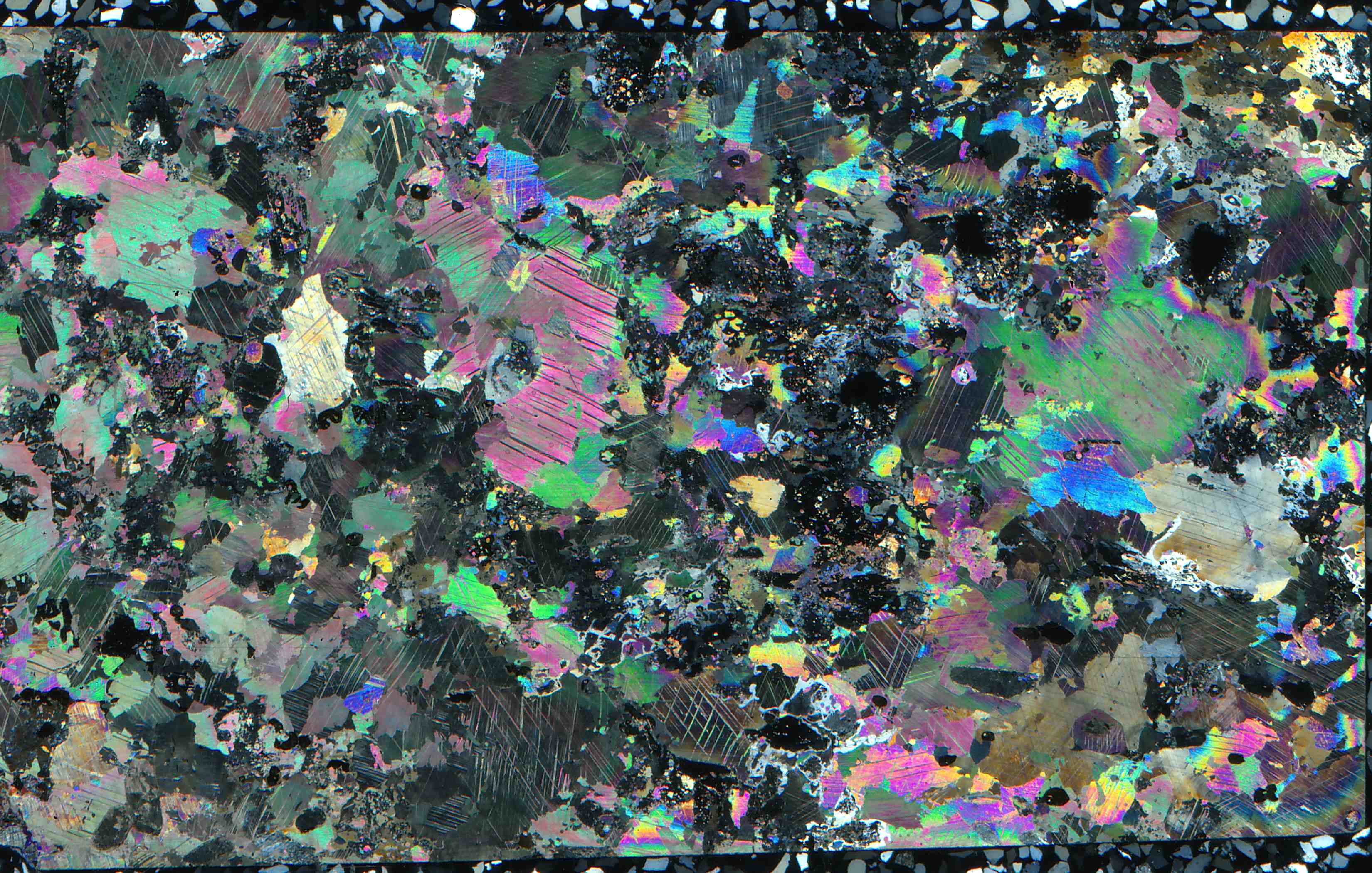 Franklin marble with fluoborite in thin section