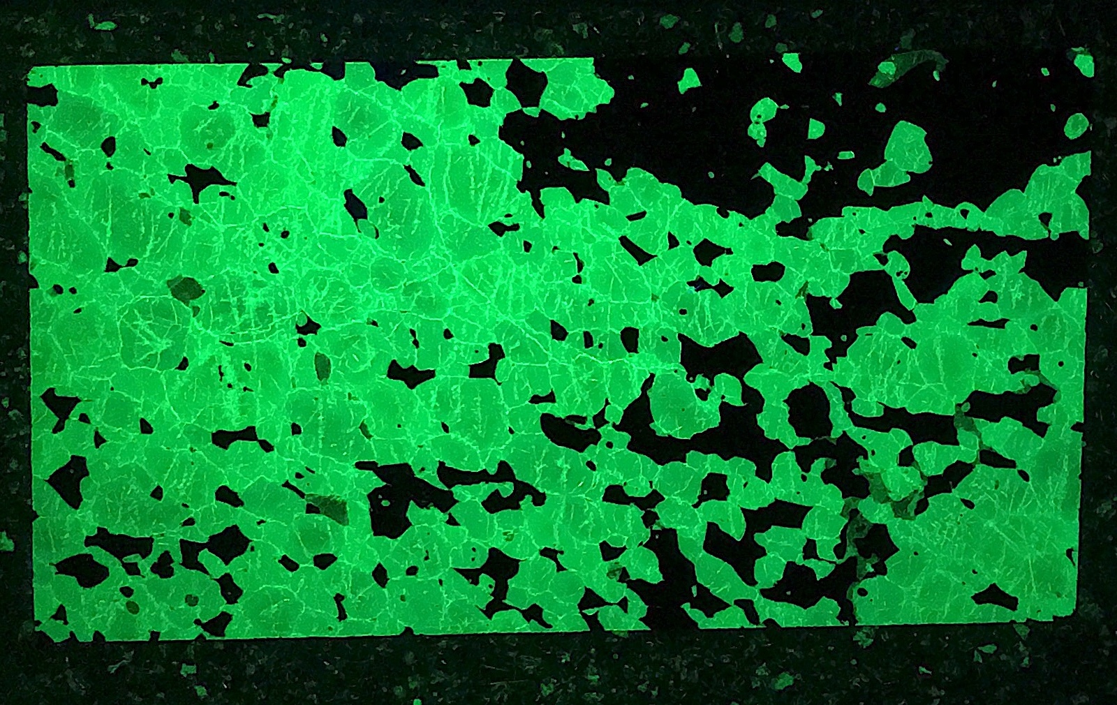Franklin New Jersey willemite ore in thin section under UV light