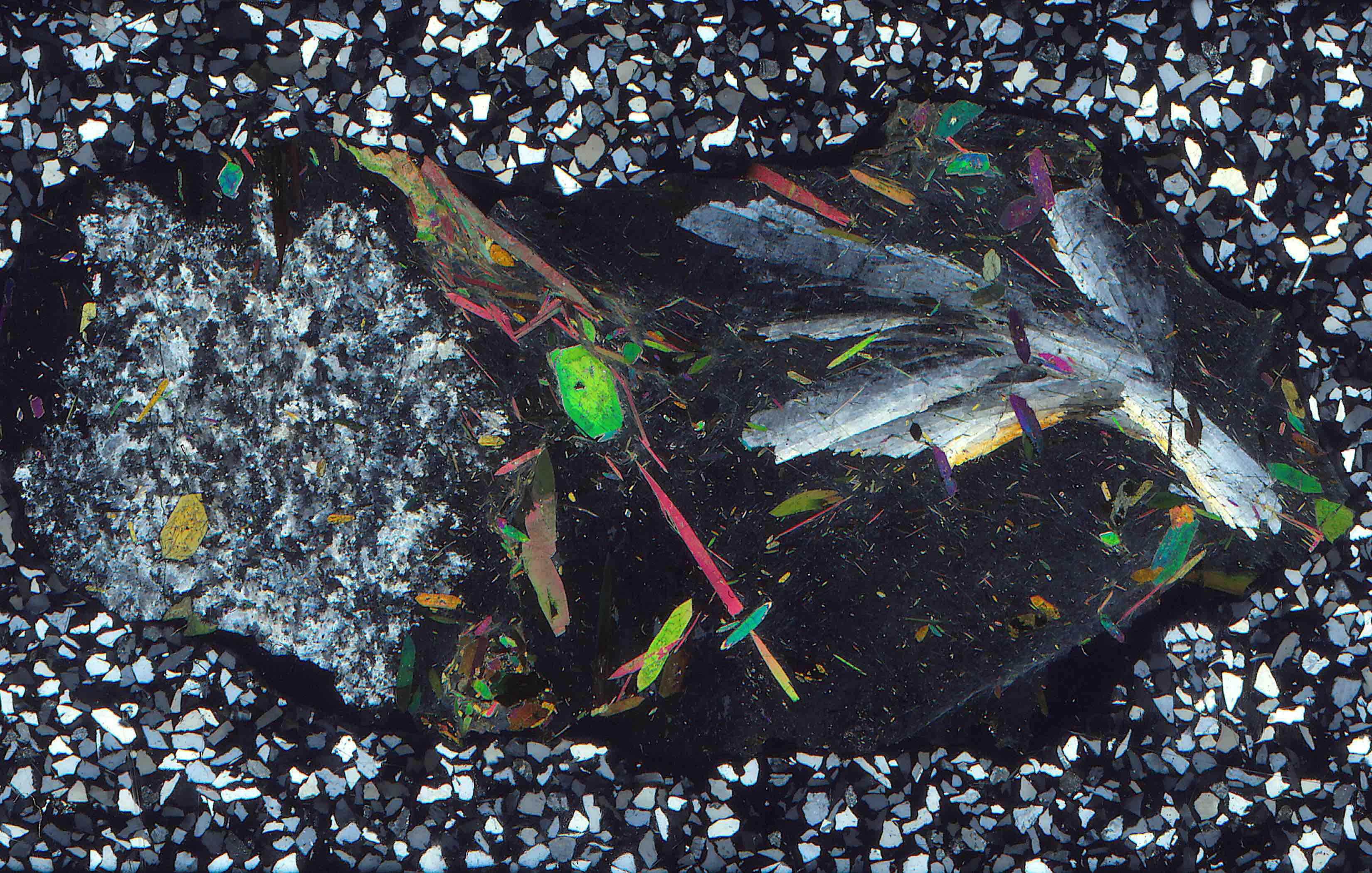 catapleiite in nepheline syenite in thin section from Lågendalen Norway